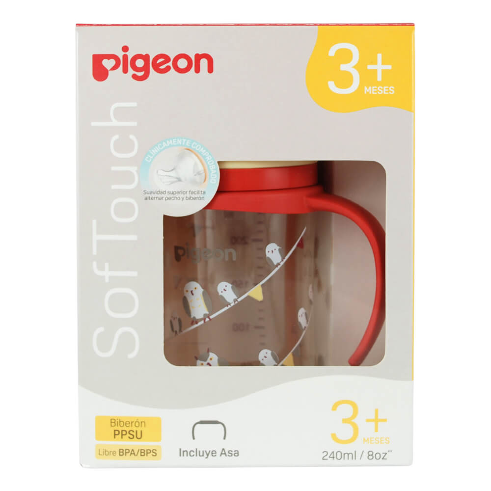 Biberon Softouch Pigeon Buhos 1 con Asa 240 ML